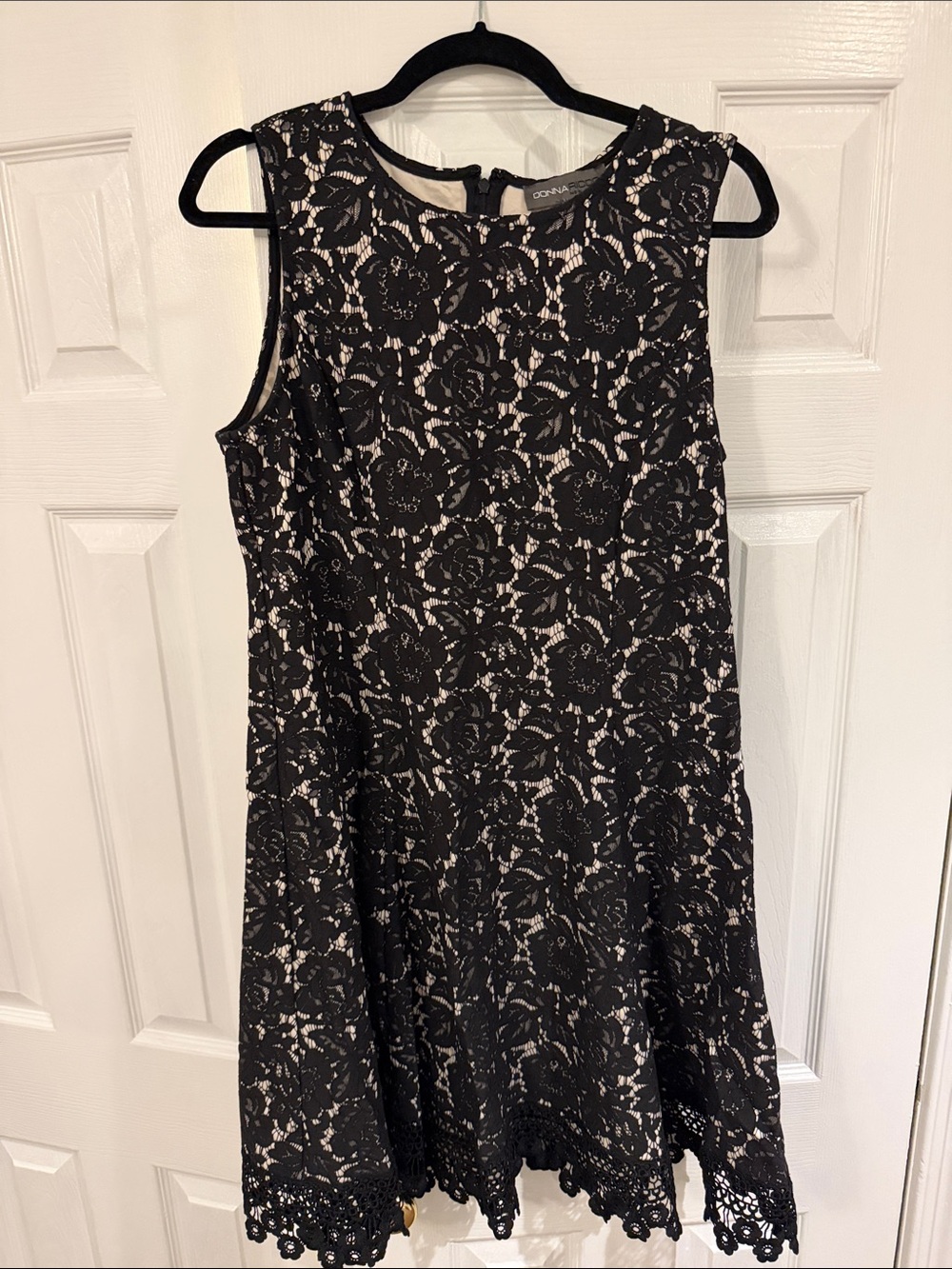 Donna Morgan Black Lace Overlay Fit-and-Flare Dress